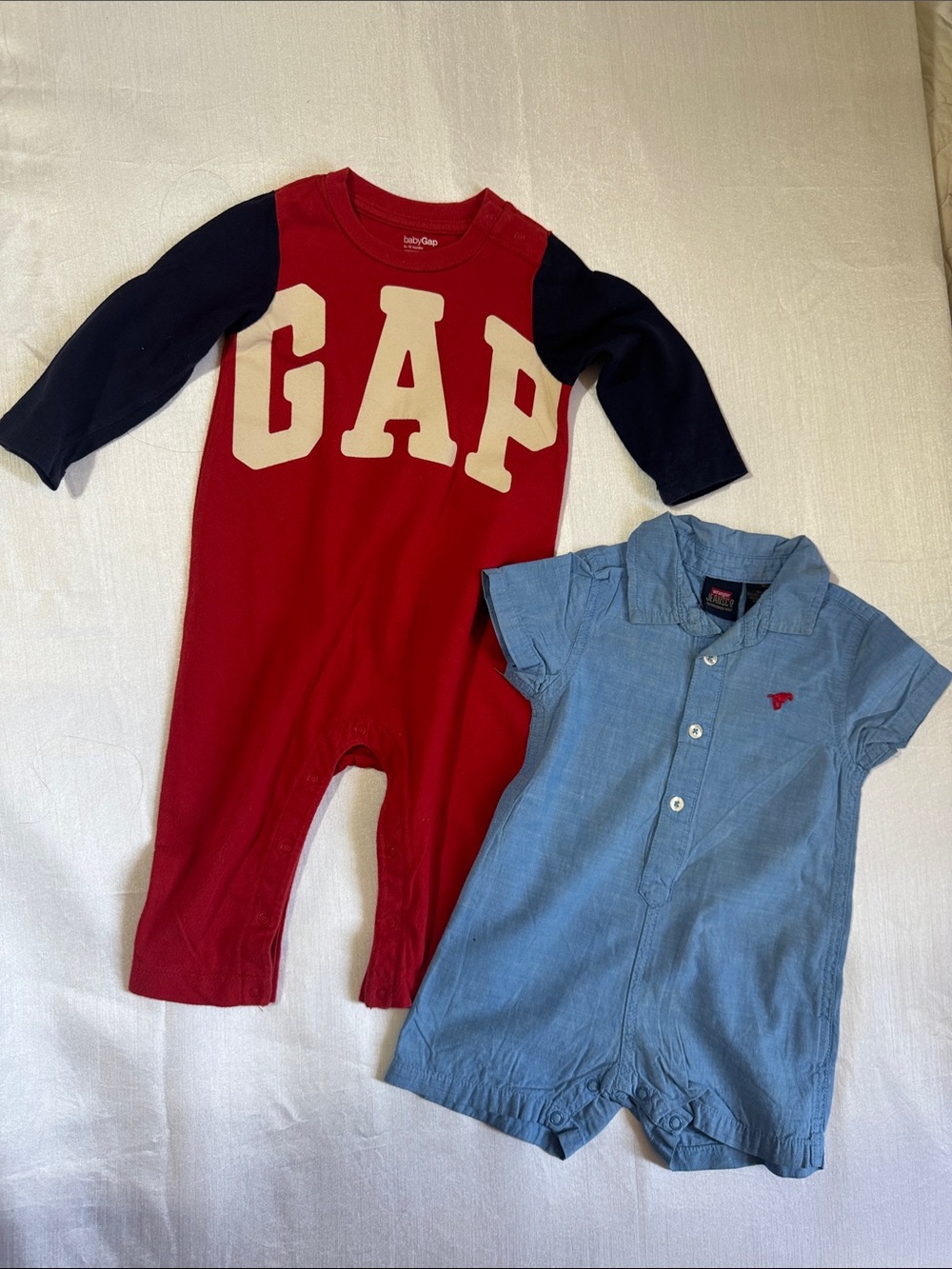GAP Red One‑Piece with Navy Sleeves & Cream Logo